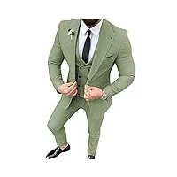 costume 3 pièces pour homme avec revers en pointe, coupe ajustée, pour bal de promo, smoking, mariage - vert - 48