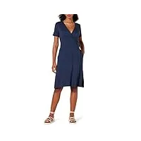 amazon essentials robe effet cache-cœur à manches courtes femme, bleu marine, xxl