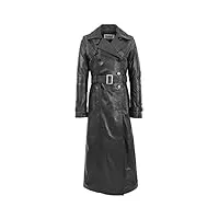 manteau long en cuir véritable pour femme style trench à double boutonnage sharon noir - noir - 38