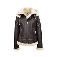 house of leather veste à capuche pour femme en peau de mouton véritable b3 style pilote aviateur naomi, marron/blanc, 40