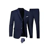 furuyal costume 3 pièces pour homme coupe ajustée blazer robe business mariage fête veste gilet et pantalon avec cravate, bleu marine, xx-large