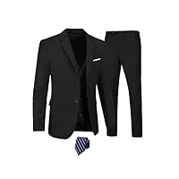 furuyal ensemble de costume 3 pièces pour homme, coupe ajustée, deux boutons pour mariage, affaires, smoking solide, veste, gilet, pantalon avec cravate, noir, xx-large