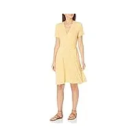amazon essentials robe effet cache-cœur à manches courtes femme, jaune tulipes, m