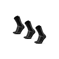 danish endurance 3 paires chaussettes hautes de running longue distance, anti-ampoules, homme femme, noir/gris, 39-42