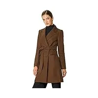 allegra k manteau d'hiver mi-long à revers cranté à double boutonnage avec ceinture pour femme, marron foncé, 40
