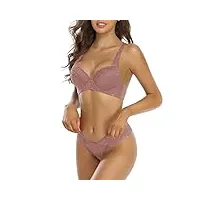 shekini femmes ensemble de lingerie sexy soutien gorge push up et tanga en dentelle lingerie feminine 2 pieces,rose foncé,90c