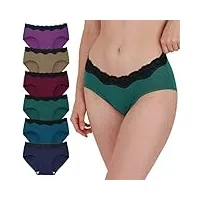 innersy culotte femme coton stretch sous vetement dentelle sexy slip taille basse lot de 6 (42, multicolore foncé)