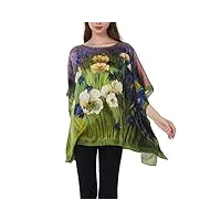 prettystern femme 100% soie chemise blouse poncho tunique peinture impression fleurs été 6