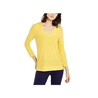 anne klein womens v-neck pullover blouse yellow l