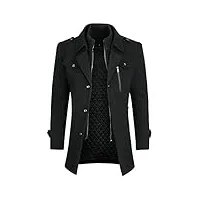 youthup manteau homme laine hiver chaud trench-coat classique pardessus parka caban veste slim fit manteaux habillé noir-Épais xl