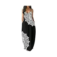 padola robe longue femme été boheme style robe de plage chic longue robe élégante casual sans manche (001 a fleur à pois blancs, xxl)