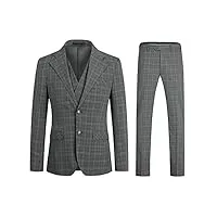 allthemen costume homme 3 pièces mariage à carreaux blazer casual slim fit ajusté veste pour d'affaires #630 gris m