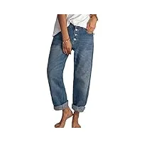 tomwell pantalons femme denim straight jean droit boyfriend taille haute grandes casual rétro printemps jeans (xl, bleu)