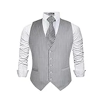 alizeal gilet de costume d'affaires à fines rayures pour hommes, rayé gris clair-m