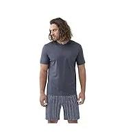 mey pyjama 2 pièces pour homme - pyjama court à manches courtes avec poche poitrine et col rond - pantalon court avec rayures et taille confortable - 100 % coton - 33018, soft grey, xl