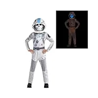 amscan glow in the dark neronaut halloween costume for children, large, includes astronaut jumpsuit, skull mask, helmet