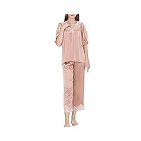 dissa ensemble de pyjama top et pantalon capri vêtements de nuit 100% soie 19 momme rose femme pyjama en soie manches courtes dentelle,m,t8264
