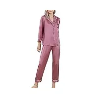 dissa ensemble de pyjama top et pantalon capri vêtements de nuit 100% soie 19 momme violet femme pyjama en soie manches longues simple,xl,t8002