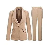 yynuda tailleur femme 2 pièces formel blazer ensemble pantalon elegant slim veste avec jupe poches business beige 1 l