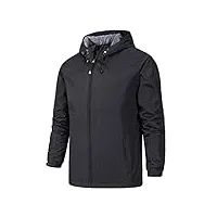 minetom hommes veste de randonnée imperméables softshell coupe-vent outdoor printemps automne sportif manteau avec capuche b noir xl