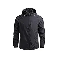 minetom hommes veste de randonnée imperméables softshell coupe-vent outdoor printemps automne sportif manteau avec capuche a noir m