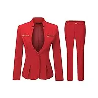 yynuda tailleur femme 2 pièces slim fit one button blazer veste bureau travail pantalon costumes jupe costumes rouge 1 m