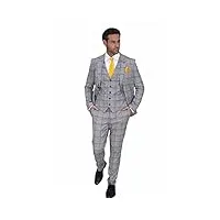 cavani costume 3 pièces pour homme en tweed gris fantôme à carreaux slim fit veste gilet pantalon idéal pour fête de mariage, gris, 27