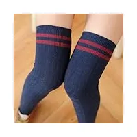 chaussettes hautes en coton à rayures pour femme, bleu marine, taille unique