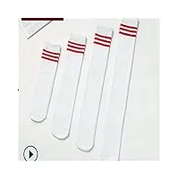 chaussettes pour étudiant à trois barres en coton - chaussettes hautes pour homme et femme - blanches, c497 4., m