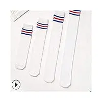 chaussettes pour étudiant à trois barres en coton - chaussettes hautes pour homme et femme - blanches, c497 5., xl