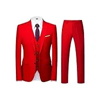 kudoro costume homme 3 pièces mariage business slim fit smoking simple poitrine à deux boutons, men suits 3 piece rouge pour fête confort blazer veste et pantalon gilet (rouge,xl)