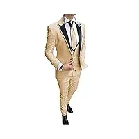 costume 3 pièces pour homme coupe ajustée avec revers en pointe, smoking pour mariage, champagne, 44