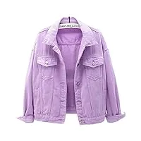 winkeey femme veste en jean vintage coloré blouson en jean mi-saison manches longues, violet m