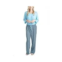 hanes ensemble haut de nuit 3/4 en tricot beurre pour femme avec col en v et pantalon de pyjama, bleu, l