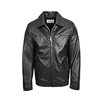 james veste harrington en cuir véritable pour homme avec fermeture Éclair, noir , xxl