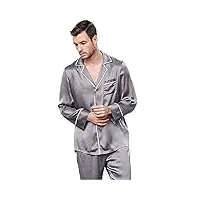 aiyifu ensemble de pyjama en soie pour homme à manches longues en satin de luxe vêtements de nuit,silver,l