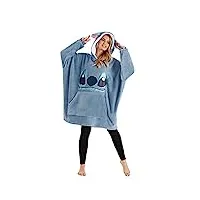 disney sweats à capuche femme, pull plaid femme stitch, sweat oversize en polaire, pull chaud hiver taille unique (bleu, taille unique)