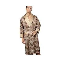 aiyifu peignoir en soie pour hommes chemise de nuit de luxe vêtements de nuit pyjama avec poche,brown,xxl
