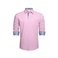 hisdern chemises habillées pour hommes mode slim fit chemise de mariage rose à manches longues chemise décontractée avec poche