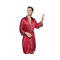 aiyifu pyjama en soie léger à manches longues pour hommes robe de chambre en soie ample vêtements de nuit,red,xl
