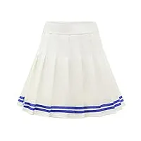 dressystar mini jupe plissée extensible pour femme, résistante, pour tennis, skate, basique, 10 bandes blanches bleu roi, xl