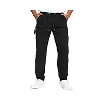 pantalon cargo homme sport jogging casual coton pantalons slim fit multi poches ceinture Élastique travail long pants taille s-3xl (le noir, s)
