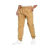 pantalon cargo homme sport jogging casual coton pantalons slim fit multi poches ceinture Élastique travail long pants taille s-3xl (kaki, l)