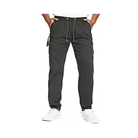 pantalon cargo homme sport jogging casual coton pantalons slim fit multi poches ceinture Élastique travail long pants taille s-3xl (gris, m)