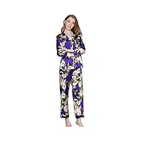aiyifu ensemble de pyjama en soie pour femme ensemble de pyjama de luxe en satin à imprimé floral vêtements de nuit vêtements de détente,purple,xl