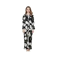 aiyifu ensembles de pyjama pour femmes ensemble de vêtements de nuit en satin de luxe vêtements de nuit à imprimé floral pjs,black,m