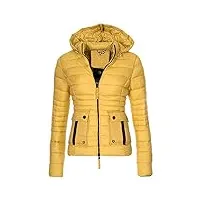 tomwell hiver manteau avec capuche fourrure doudoune femme zippé longue duvet de coton grande taille doudoune jaune l