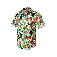 hisdern hommes funky hawaiian bird ananas arbre chemises À manches courtes poche avant vacances d'été aloha plage casual menthe vert hawaï chemise l aqua & rouge