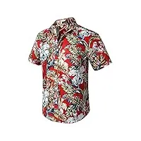hisdern hommes funky hawaiian floral chemises À manches courtes poche avant vacances d'été aloha imprimé plage casual rouge hawaï chemise xxl rouge