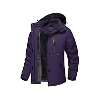 tacvasen veste d'hiver imperméable en polaire avec capuche amovible pour femme, violet foncé, m